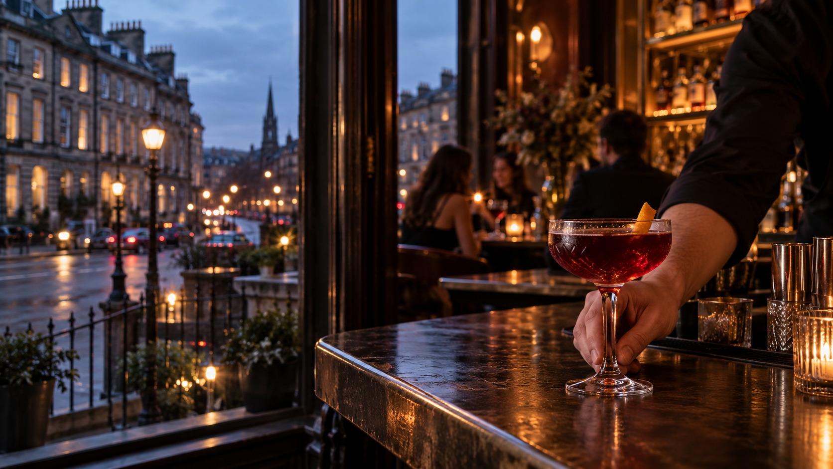 A colourful signature cocktail served at a bar during Edinburgh Cocktail Week